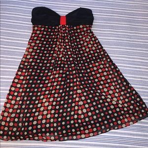 Strapless polka dot semi-formal dress